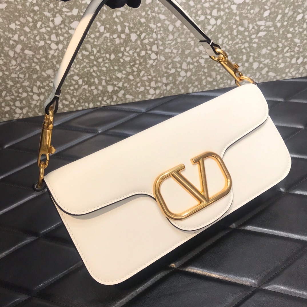 Valentino Garavani Loco Shoulder Bag in Ivory Calfskin Leather